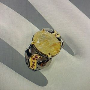 HOST PICK New Pretty UNIQUE not 2 alike  Rutilated Quartz Rhodolite Ring